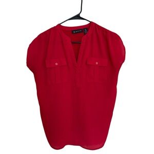 INC International Concepts Vibrant Red Cap Sleeve Blouse